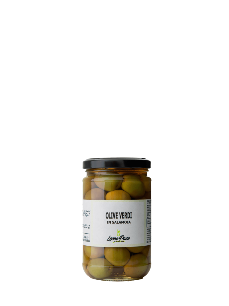 Typical Italian Brine Green Olives Jar 300 Gr Frantoio Pace Leone 